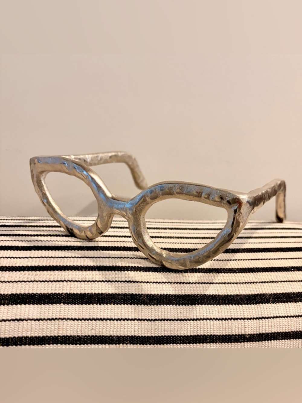 Decorative Cat-Eye Glasses Sculpture in Metallic Silver